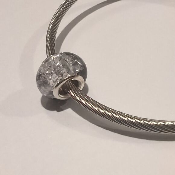 Silver Black and White "Crushed Glass" Charm for‎ Pandora Style Bracelet - Picture 5 of 6